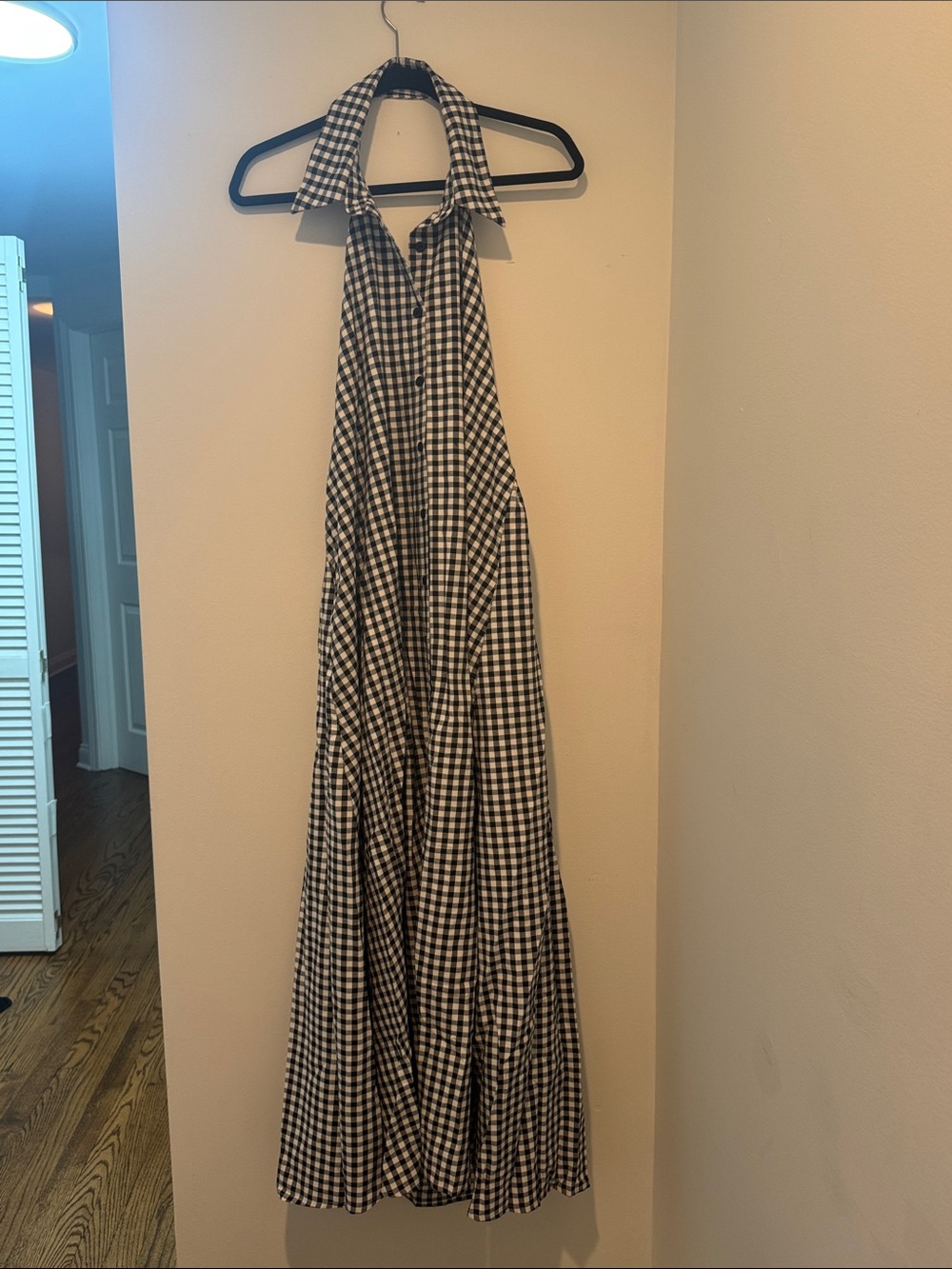 Black and White Gingham Halter Maxi Dress